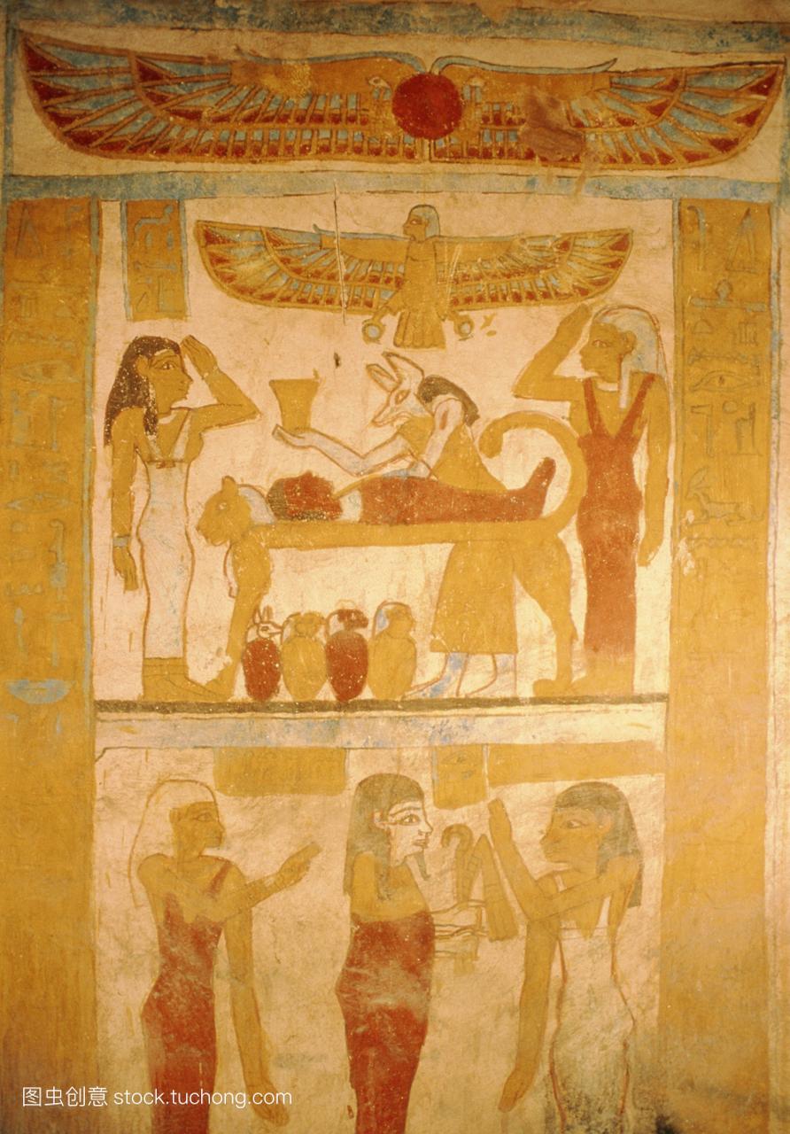 古埃及艺术品绘画在墙上发现的埃及坟墓这个墓