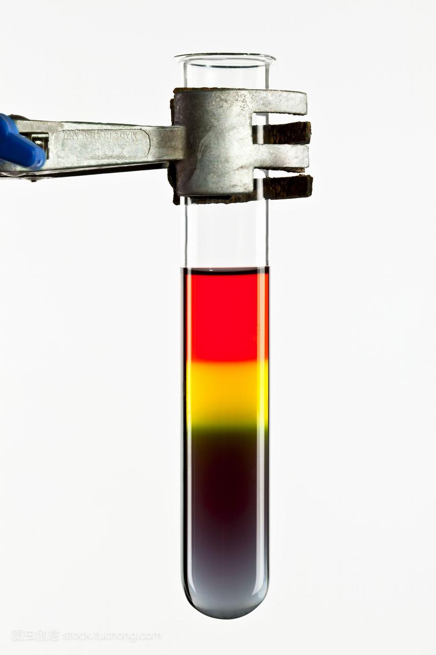 彩虹实验通用指标。测试管显示一系列颜色,指
