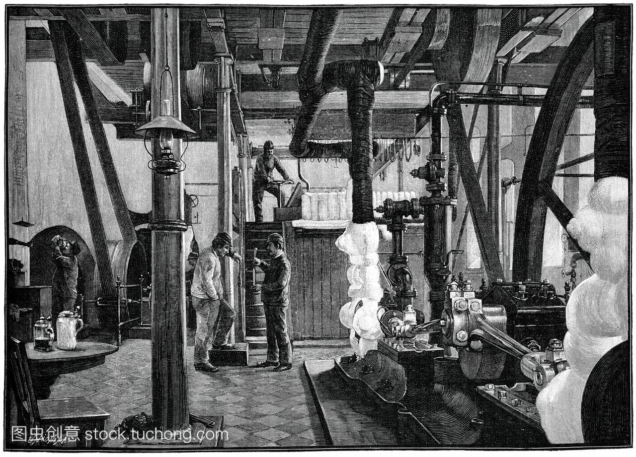 工业生产冰19世纪的艺术作品这是一个冰工厂