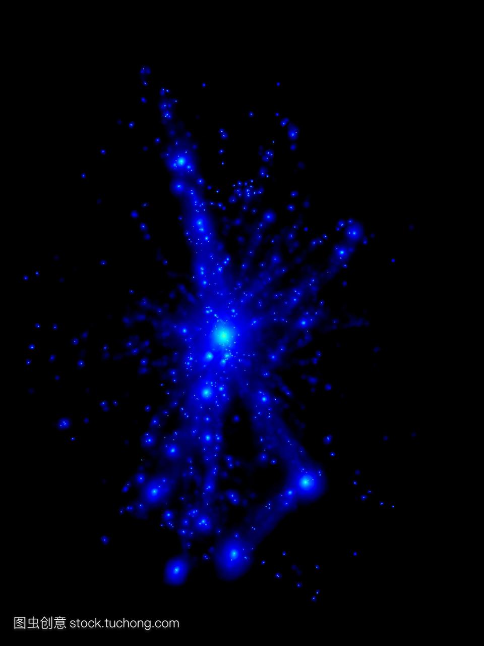 星系团超级计算机模拟。星系白点被引力束缚在