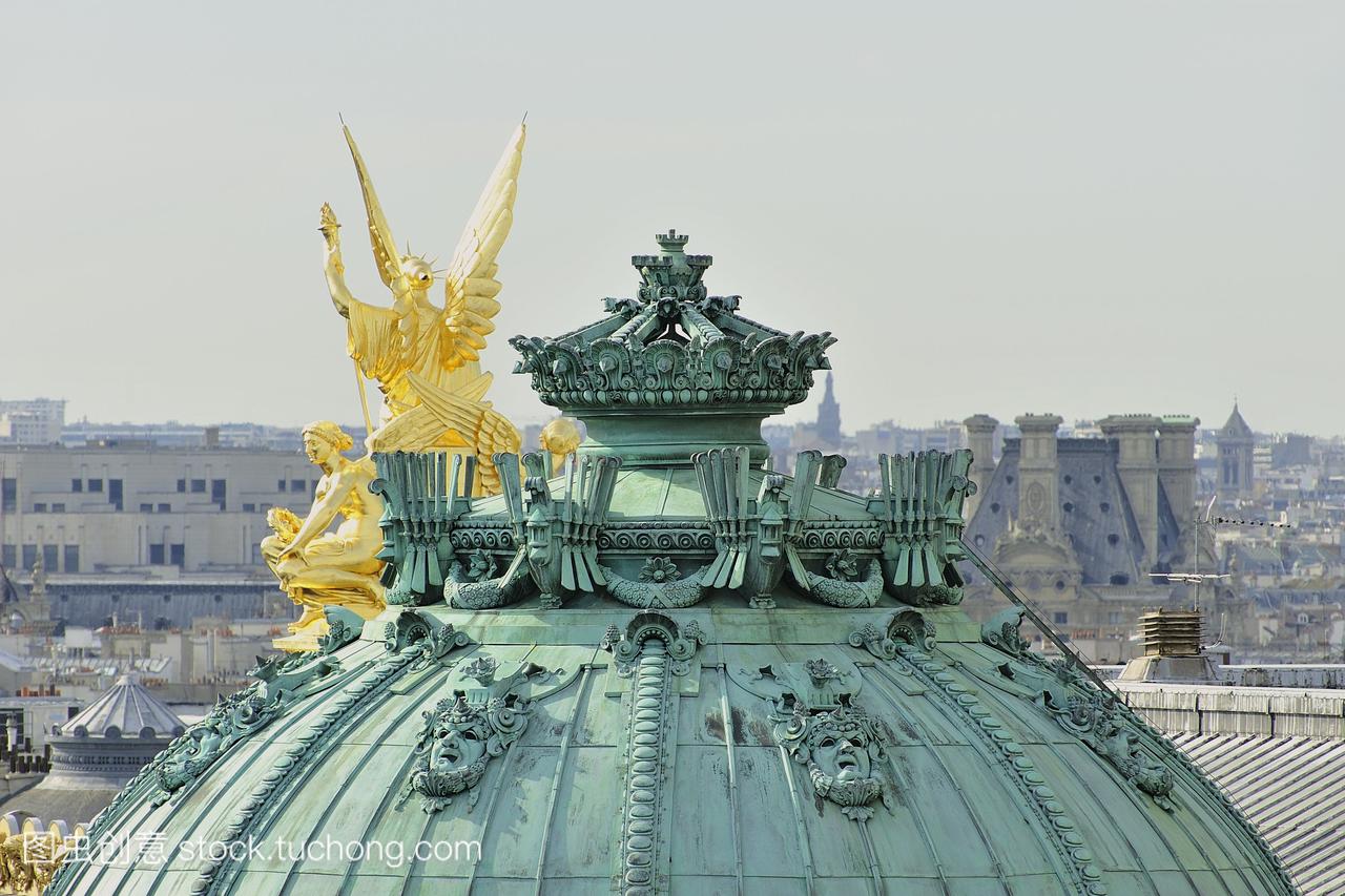 法国,巴黎,第九区,garnier歌剧,细节穹顶铜和规
