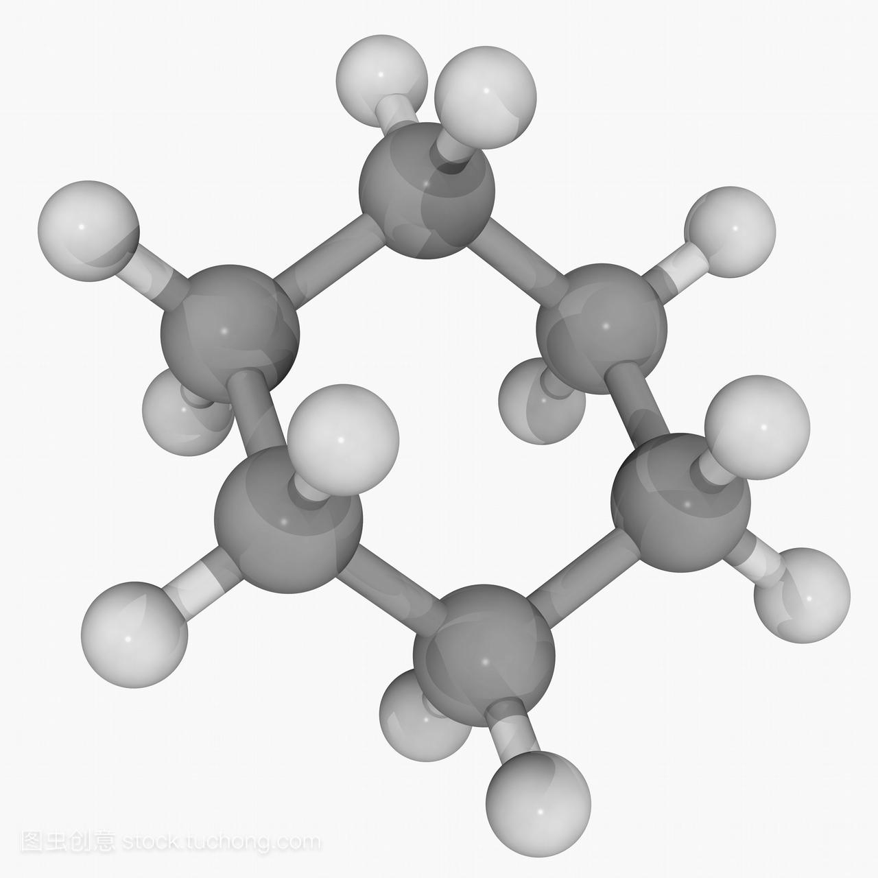 环己烷,分子模型。有机化合物,非极性溶剂,化学