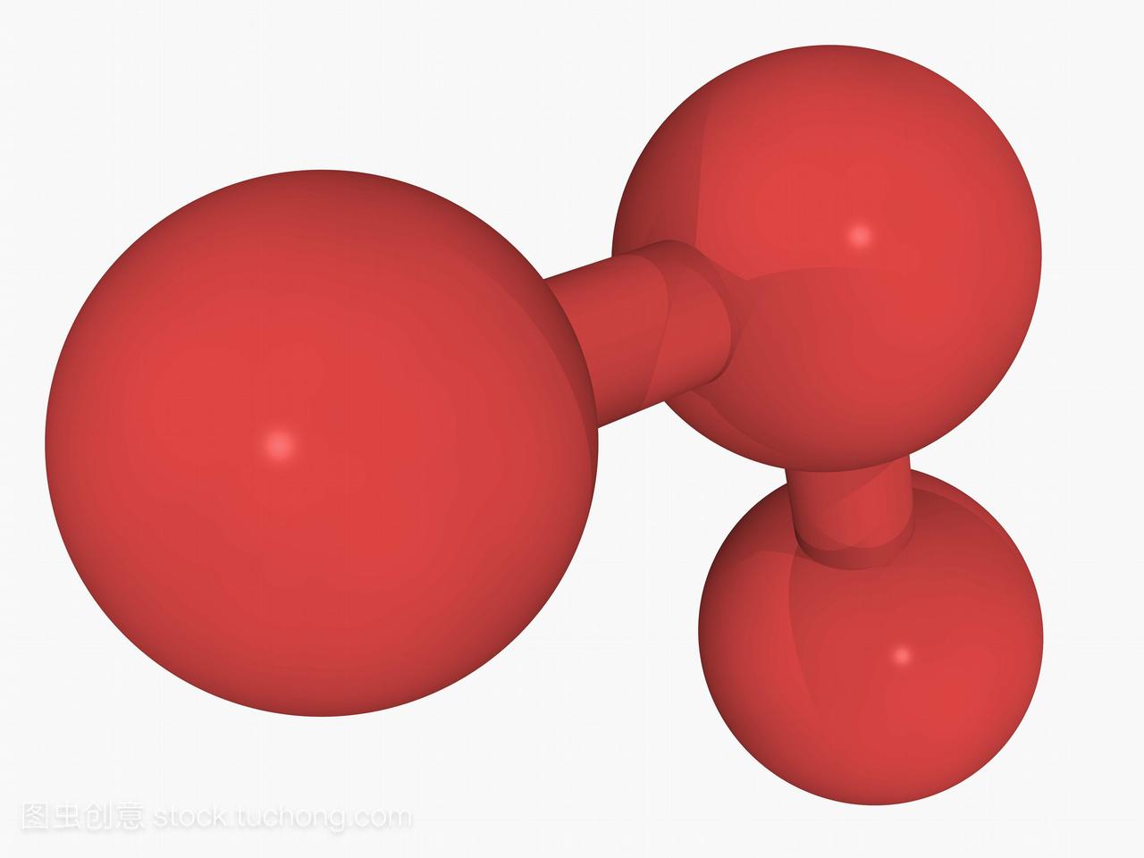 臭氧分子模型。由三个氧原子组成的三原子分子
