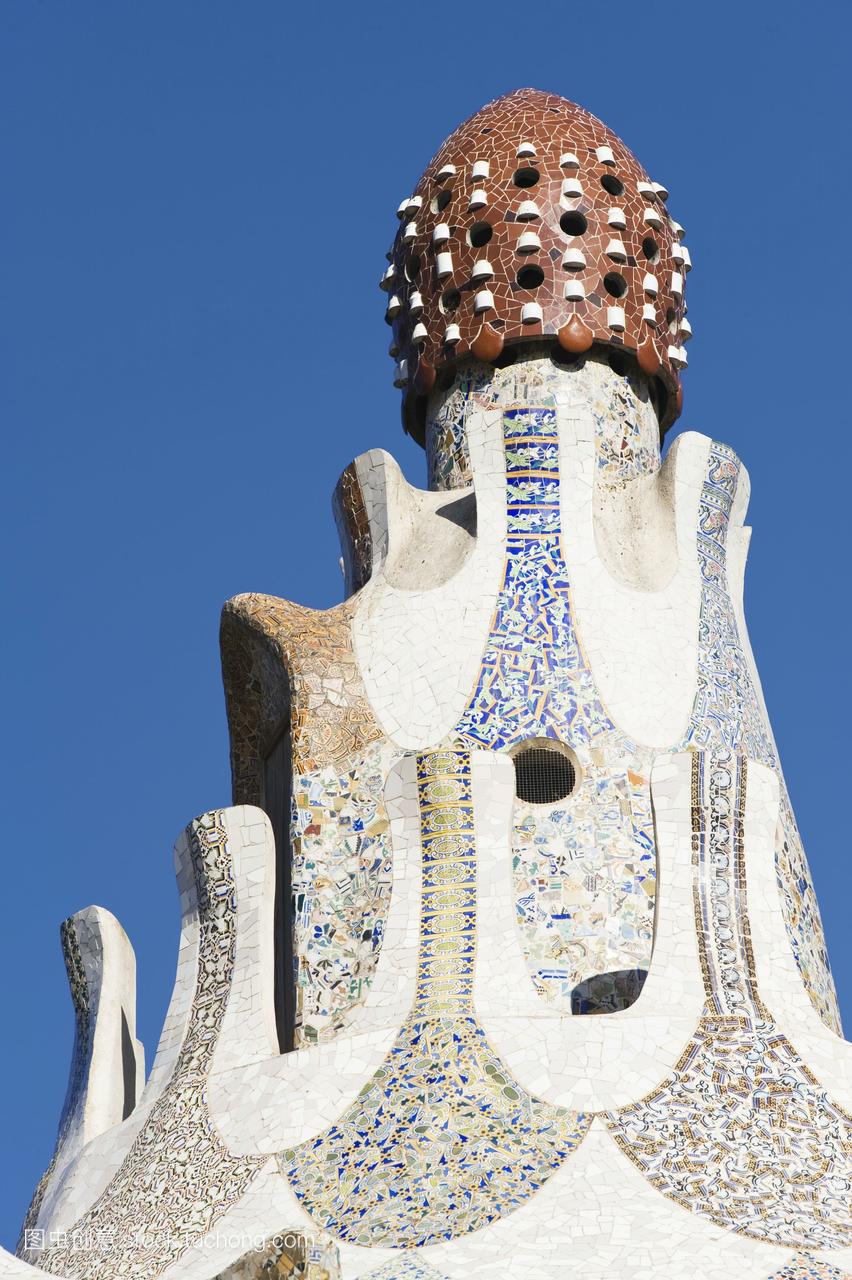 蘑菇形穹顶，公园gueell，建筑师安东尼奥·高迪，联合国教科文组织世界遗产，gracia区，巴塞罗那，加泰罗尼亚，西班牙，欧洲