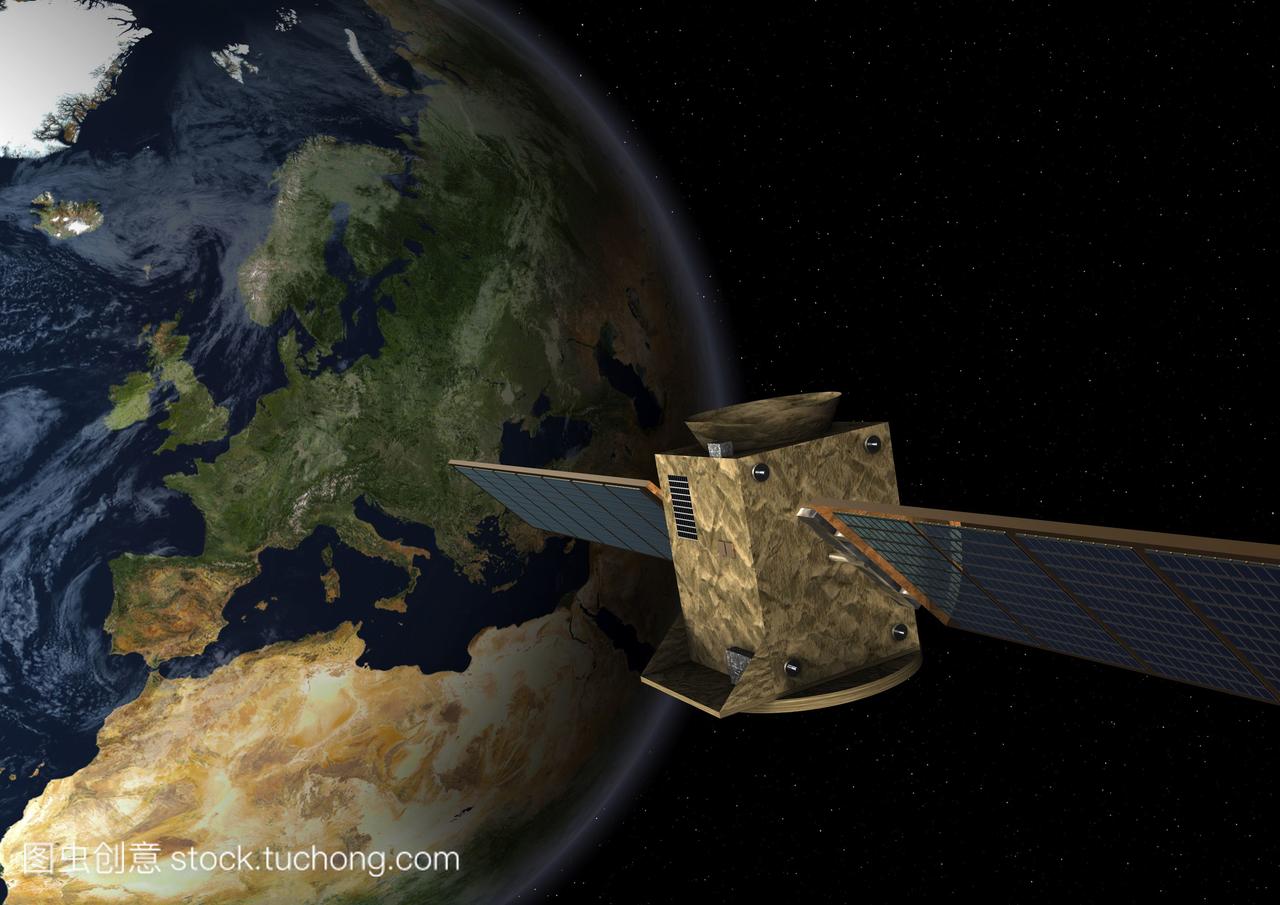 卫星在全球与欧洲,象征性图像伽利略导航系统