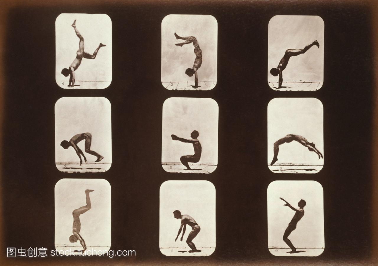 迈布里奇动作研究一系列早期的照片显示一个人