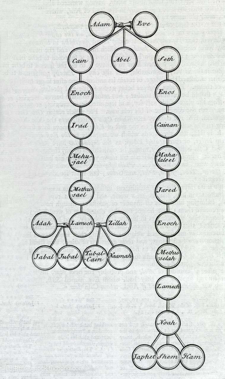 亚当和夏娃家谱18世纪描绘亚当和夏娃的家谱