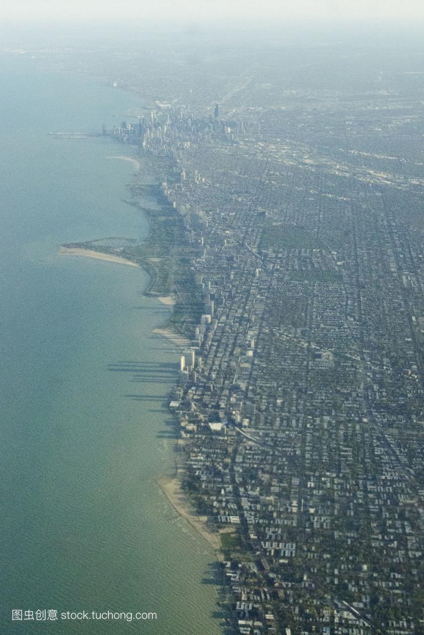 从飞机上看到的美国城市，芝加哥