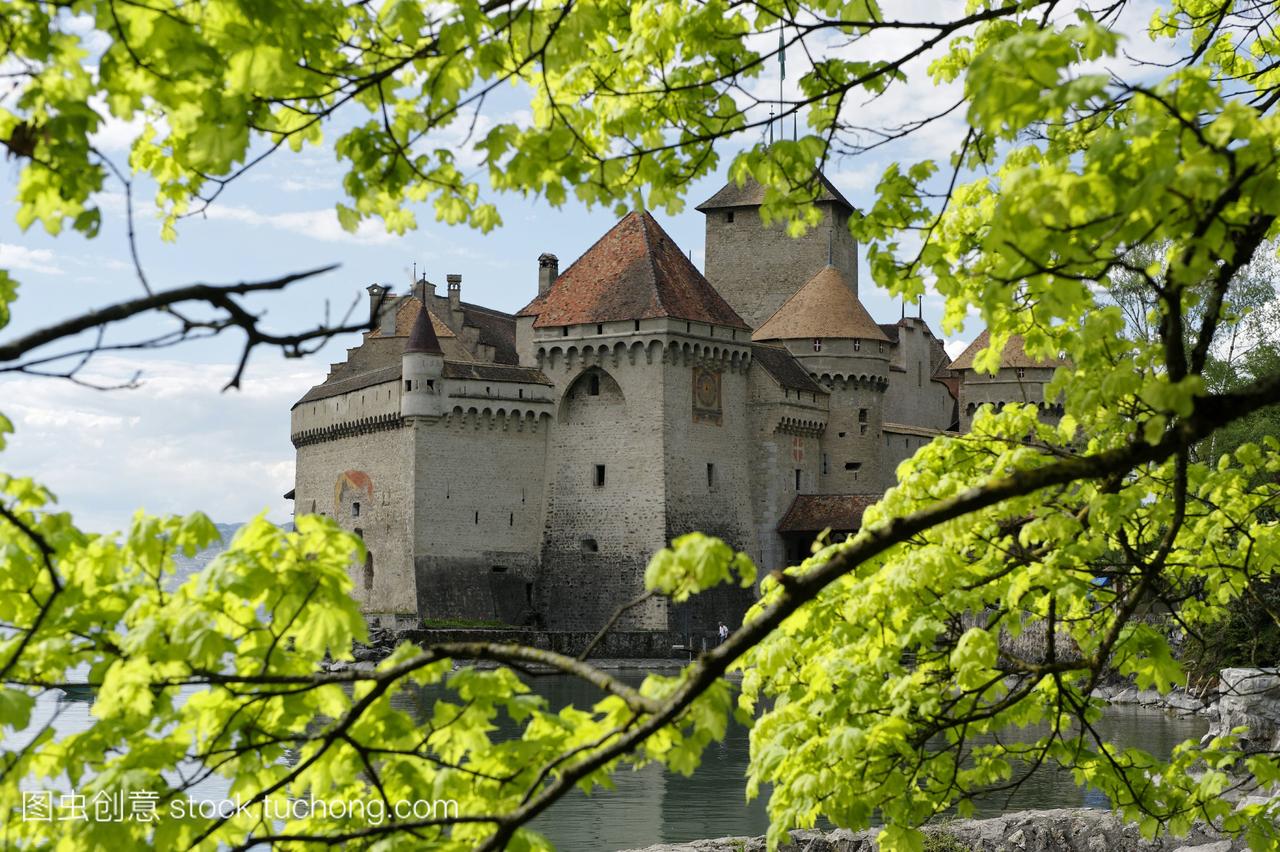 瑞士蒙特勒chateaude夏兰的视图