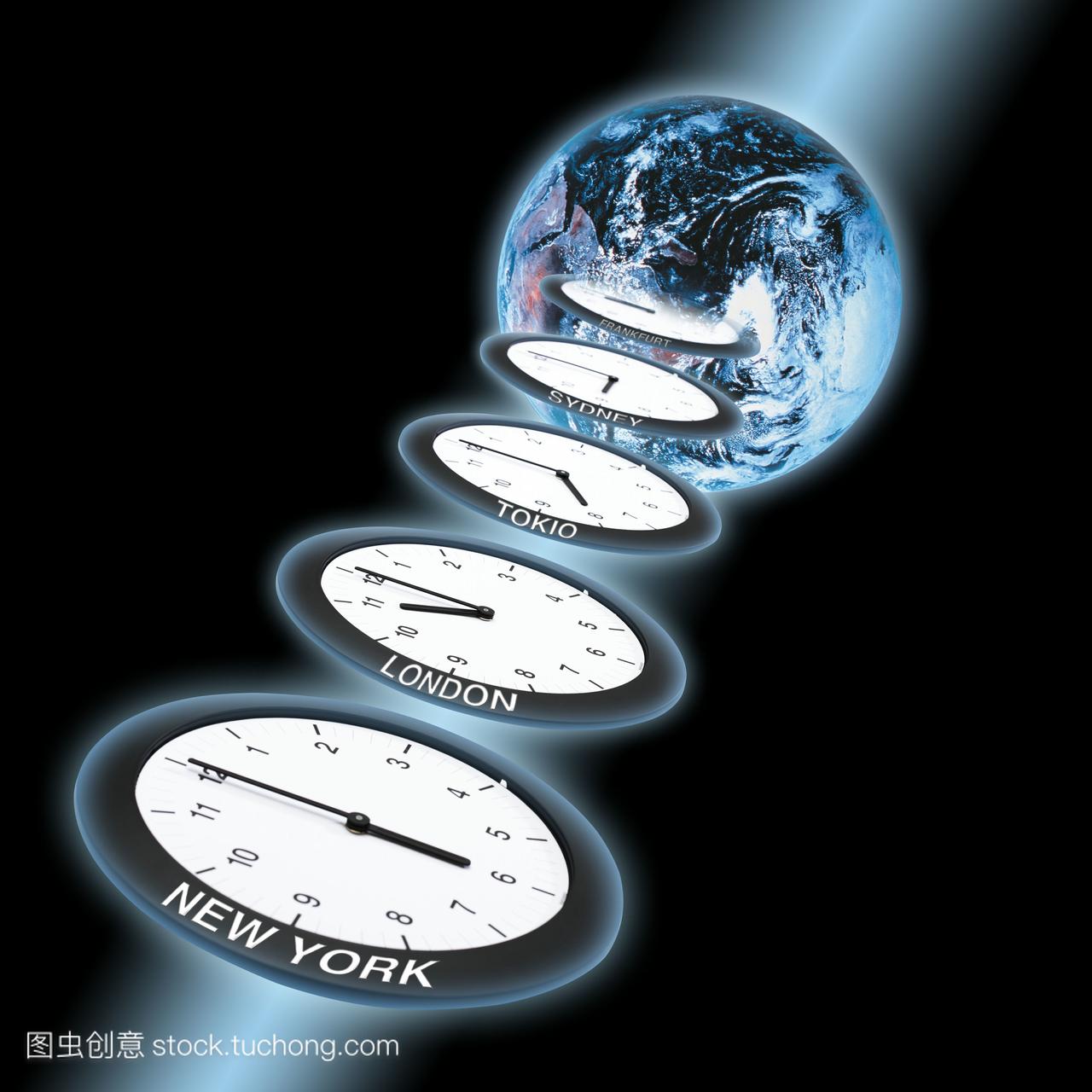 地球仪和时钟,代表格林威治标准时间
