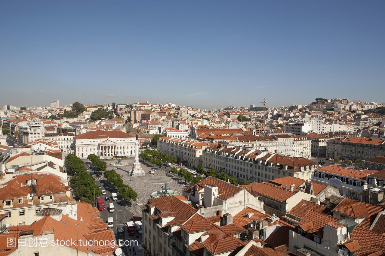 葡萄牙里斯本庆祝罗西欧广场的观点