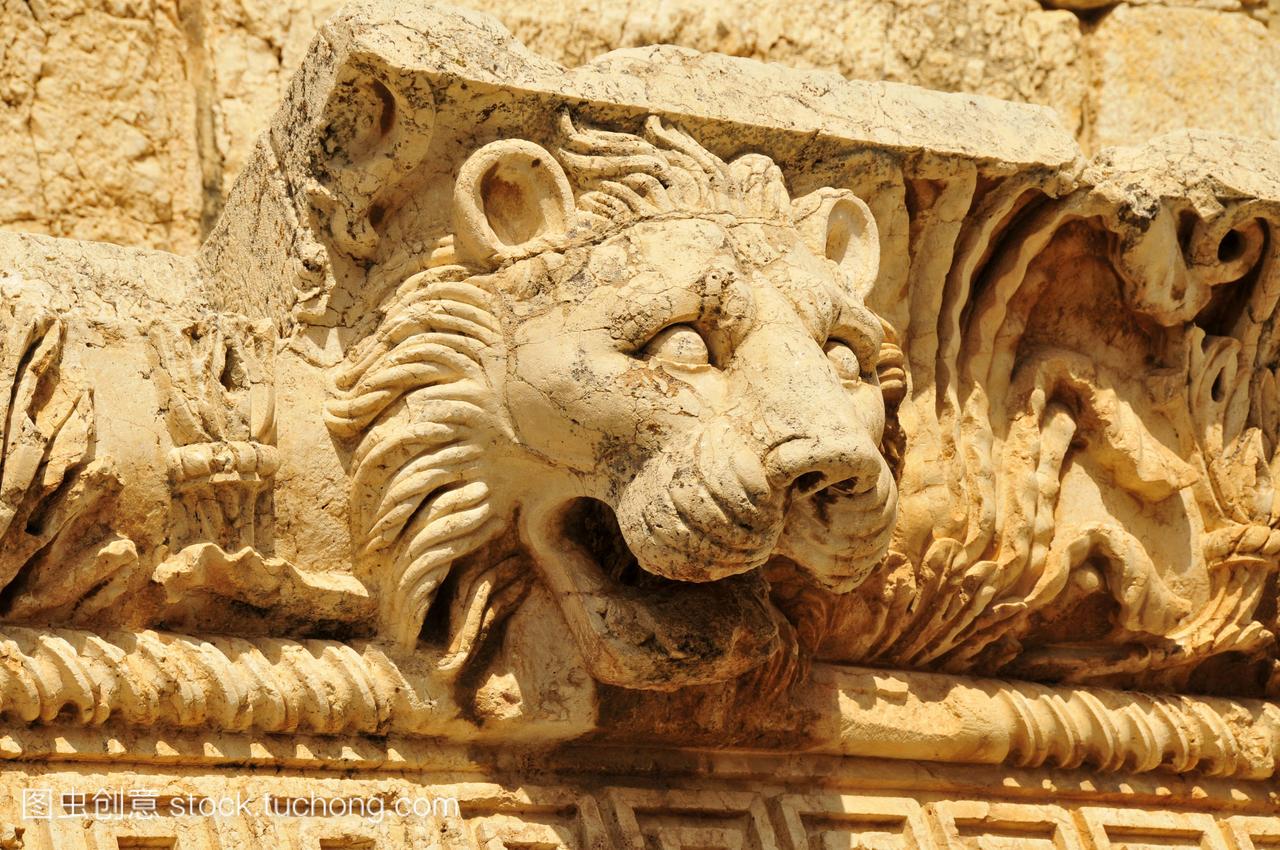 狮子头在baalbek的发掘地点,联合国教科文组织