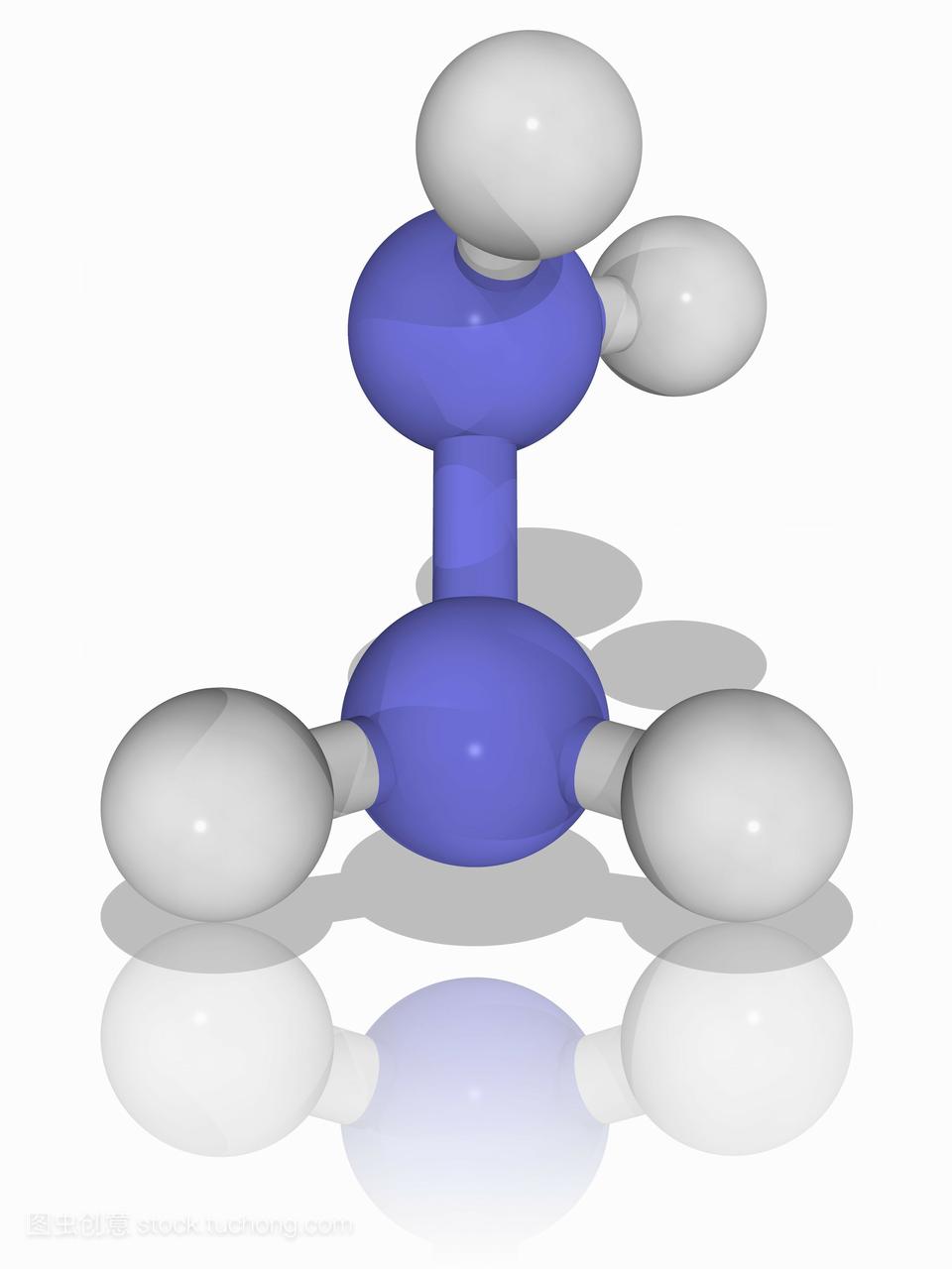 联氨。分子模型的氢化氮化学肼N2H4。
