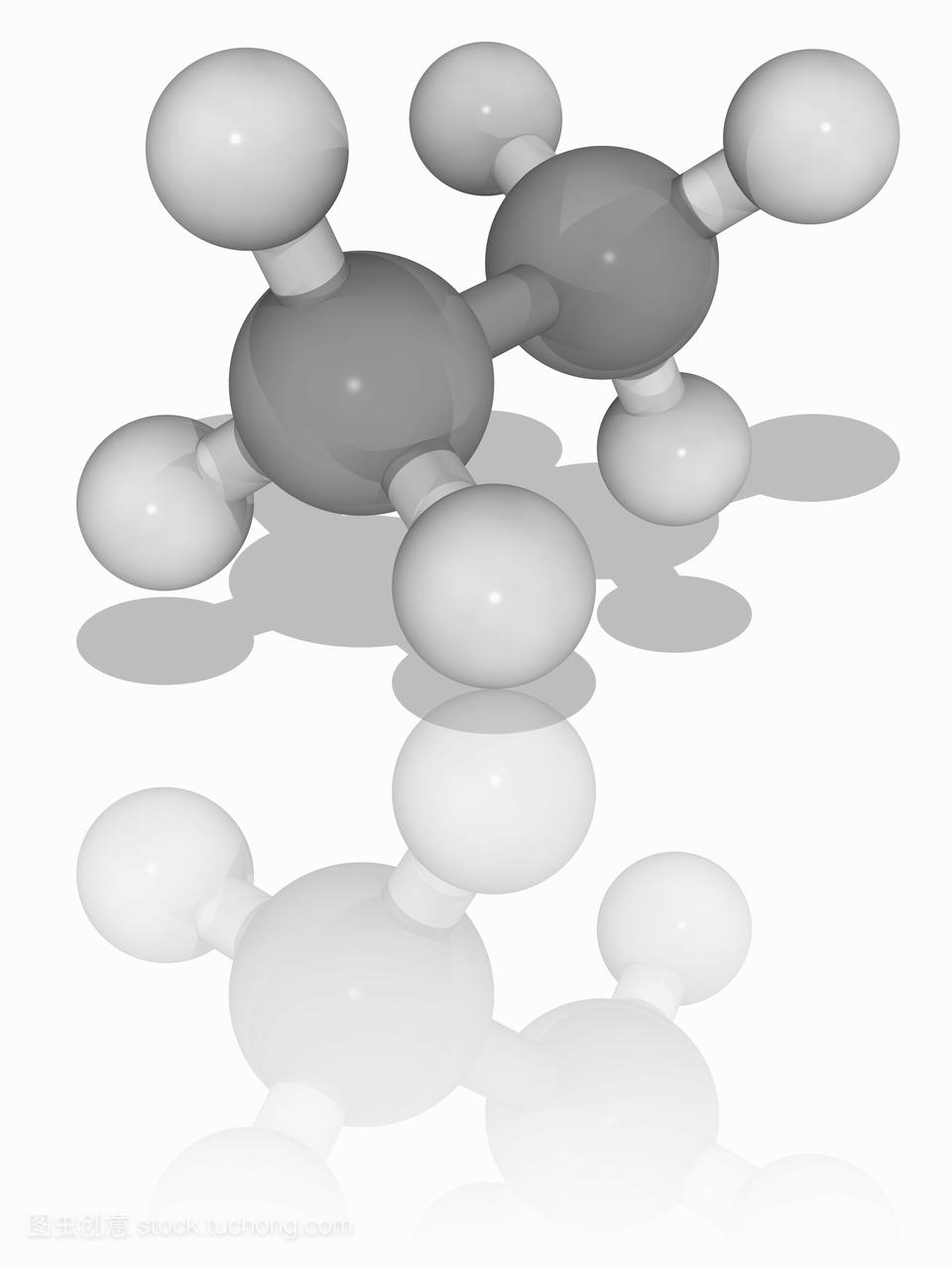 乙烷。烃链烷烃c2h6的分子模型。这种无色无
