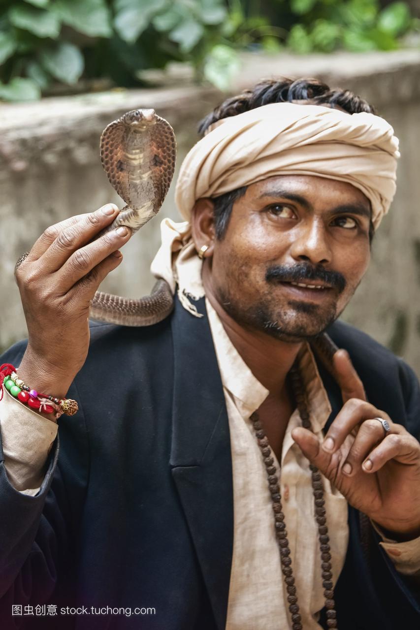 耍蛇人携带眼镜蛇新德里印度德里