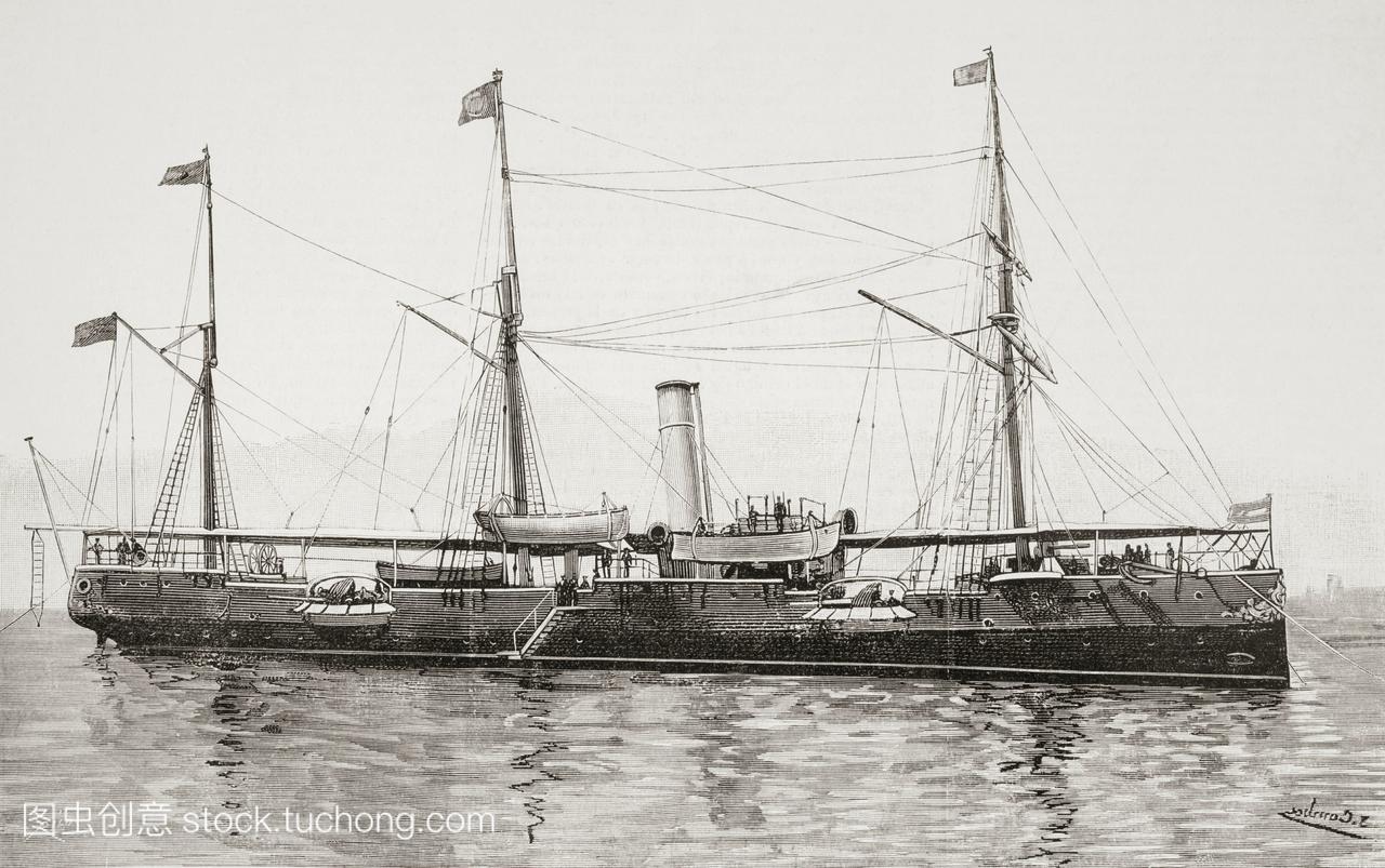 to。Velasco-class无防护巡洋舰的西班牙海军在