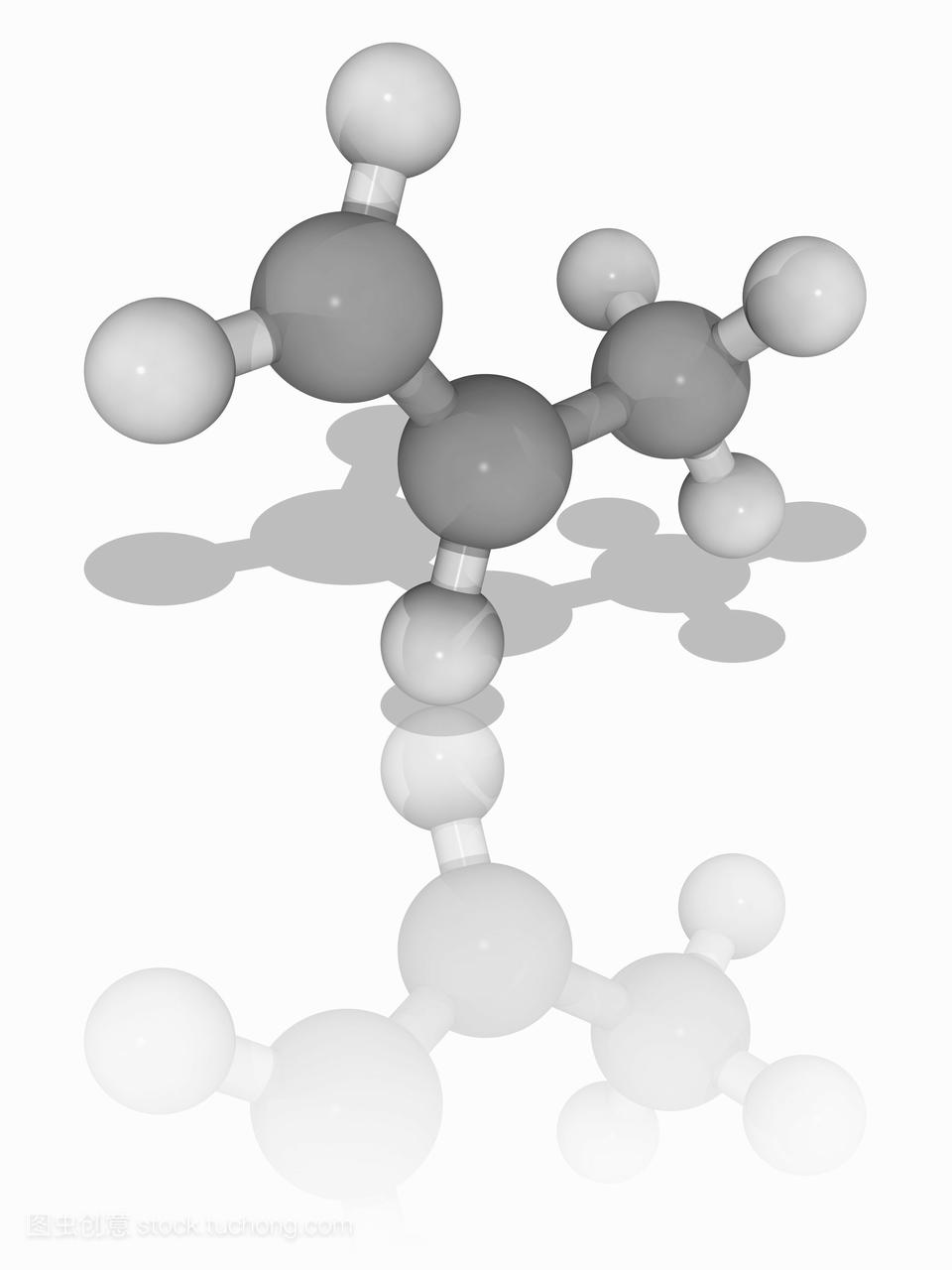 丙烯。烯烃丙烯c3h6的分子模型,也叫丙烯或甲