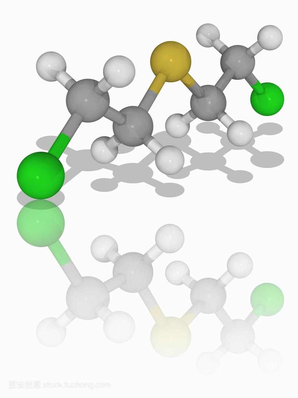 芥子气。硫芥C4H8Cl2S的分子模型称为芥子气