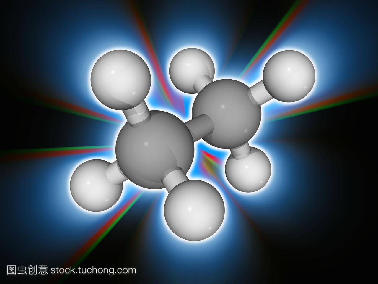 乙烷。烃链烷烃c2h6的分子模型。这种无色无