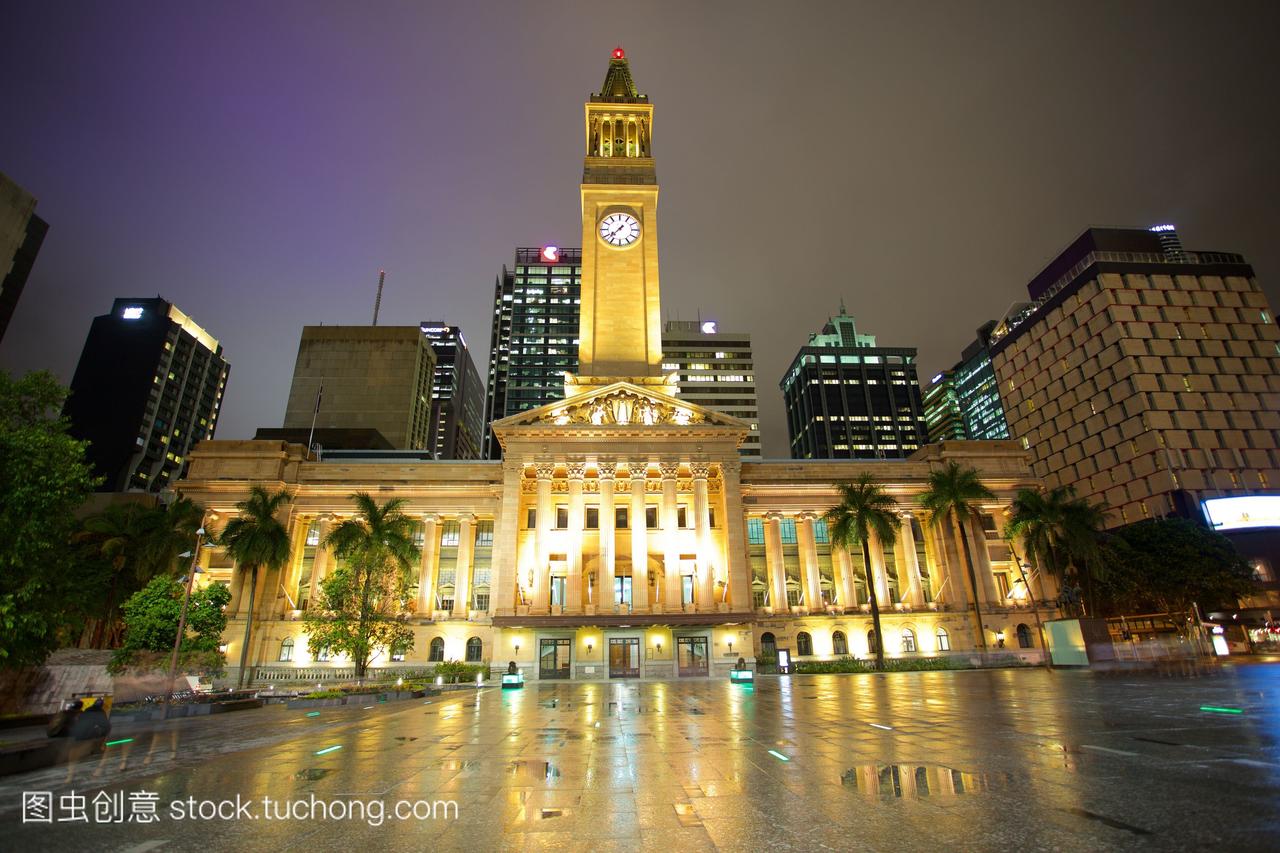 市政厅照亮布里斯班昆士兰澳大利亚大洋洲