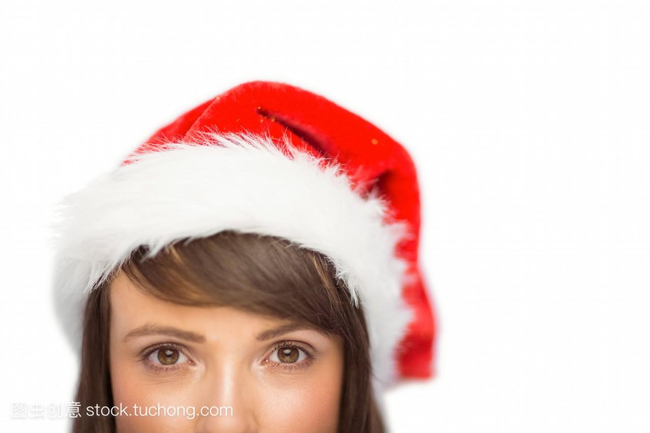 在圣诞老人的帽子上画一个漂亮女人的肖像