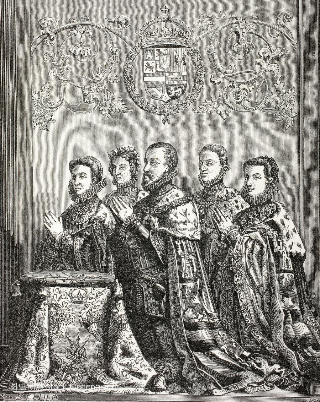 西班牙国王菲利普二世和他的三个妻子,法国的
