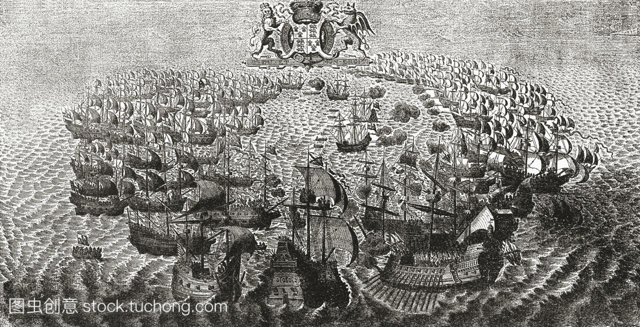 对抗西班牙无敌舰队和英国怀特岛的舰队1588
