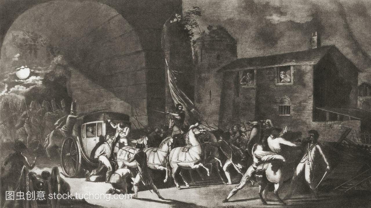 在瓦伦斯法国国王路易十六的拘留所,法国1791