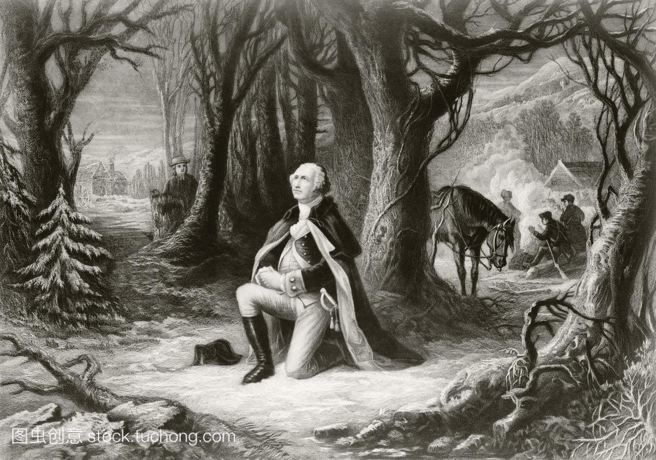 1777年冬天,乔治·华盛顿在美国独立战争营地