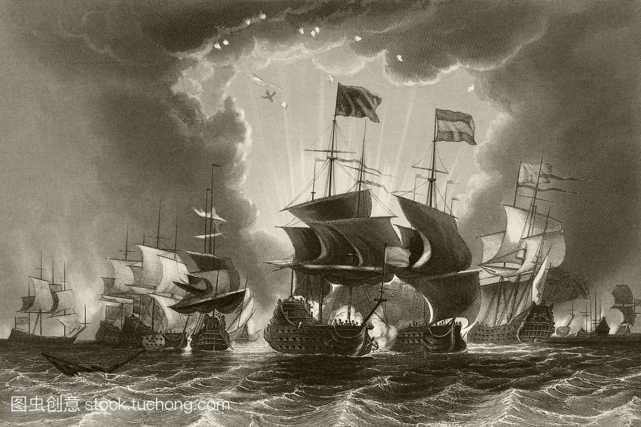 击败荷兰舰队的海军上将罗伯特·布莱克在1653年6月盖博12和13。从国家和国内出版的英格兰历史由威廉·奥布里伦敦大约1890年