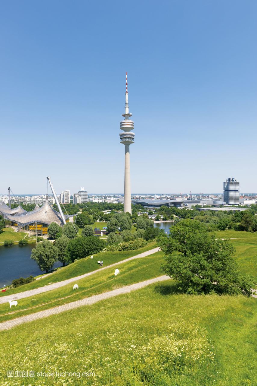 巴伐利亚德国慕尼黑oympic面积与电视塔公园