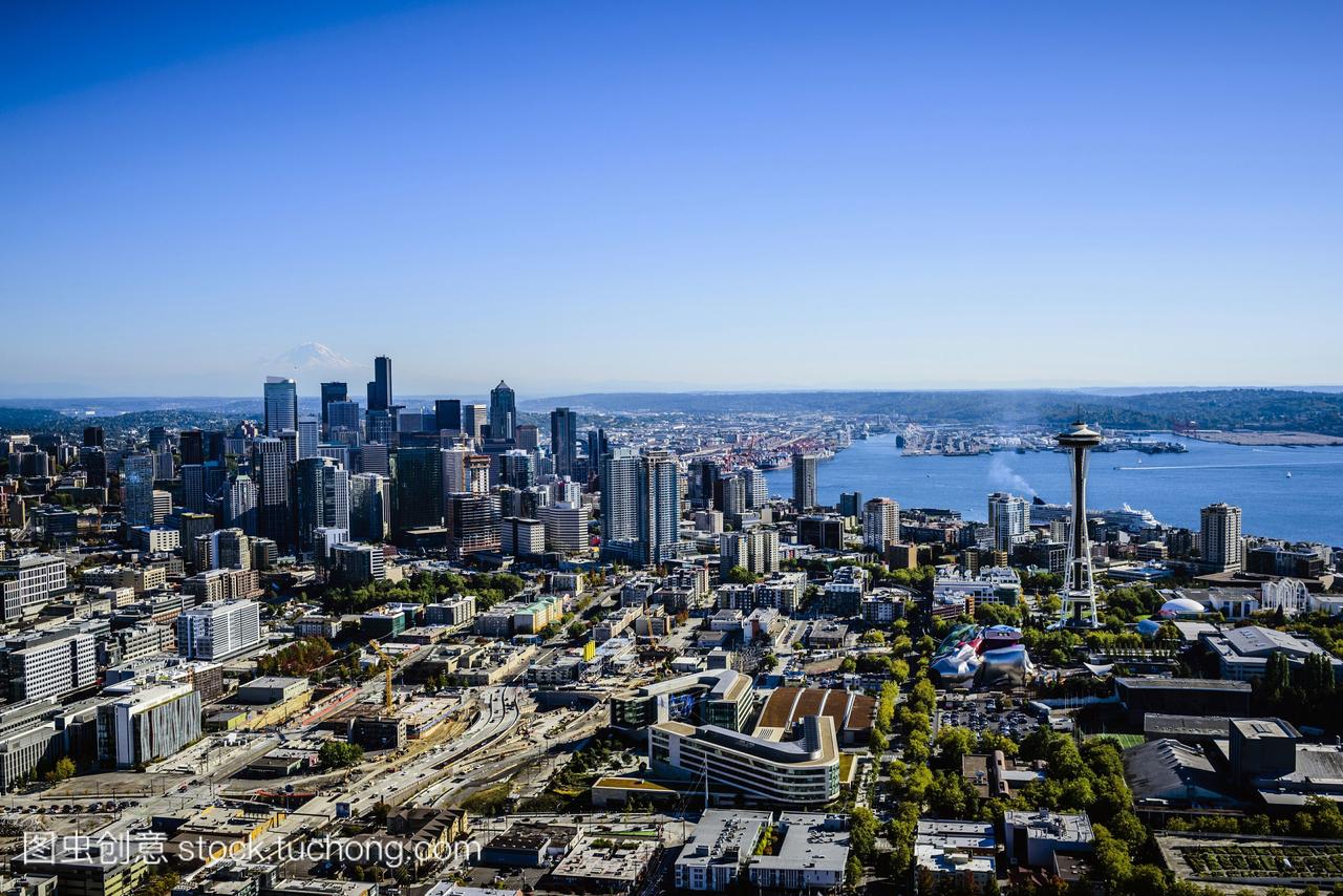 西雅图城市景观的鸟瞰图,华盛顿,美国
